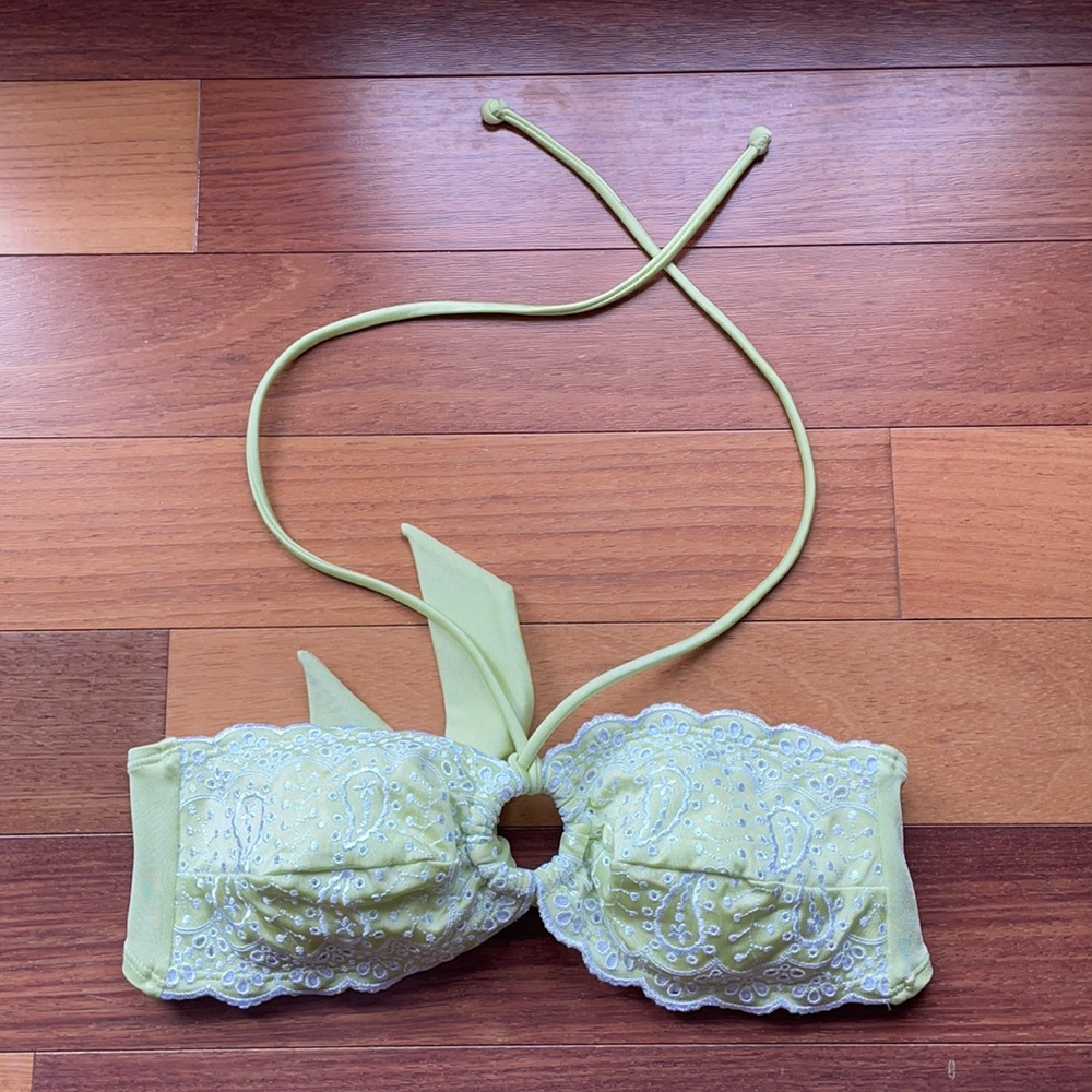 Aerie Eyelet Green Bandeau Halter Bikini Bathing Suit Top, small